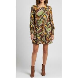 Camicetta Snob Geometric Print Tiered Long Sleeve Dress Women Size 40